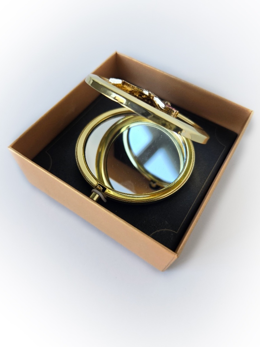 NIB Monet Gold Eiffel Tower Rhinestone Compact Mirror - Picture 5 of 8
